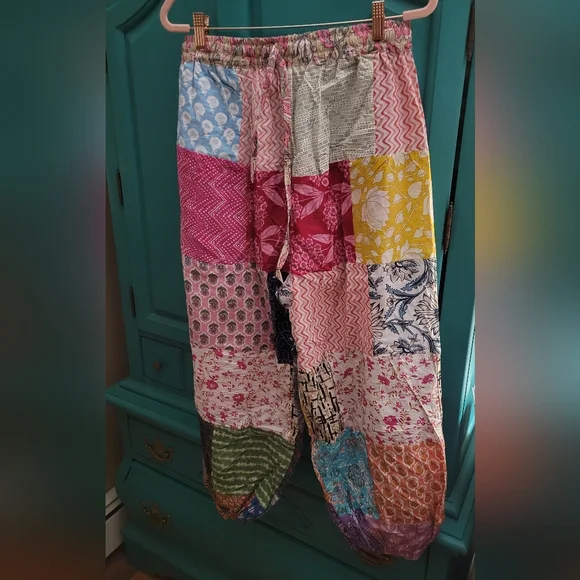 Patchwork Multicolor Kantha Style Joggers - Picture 1 of 2